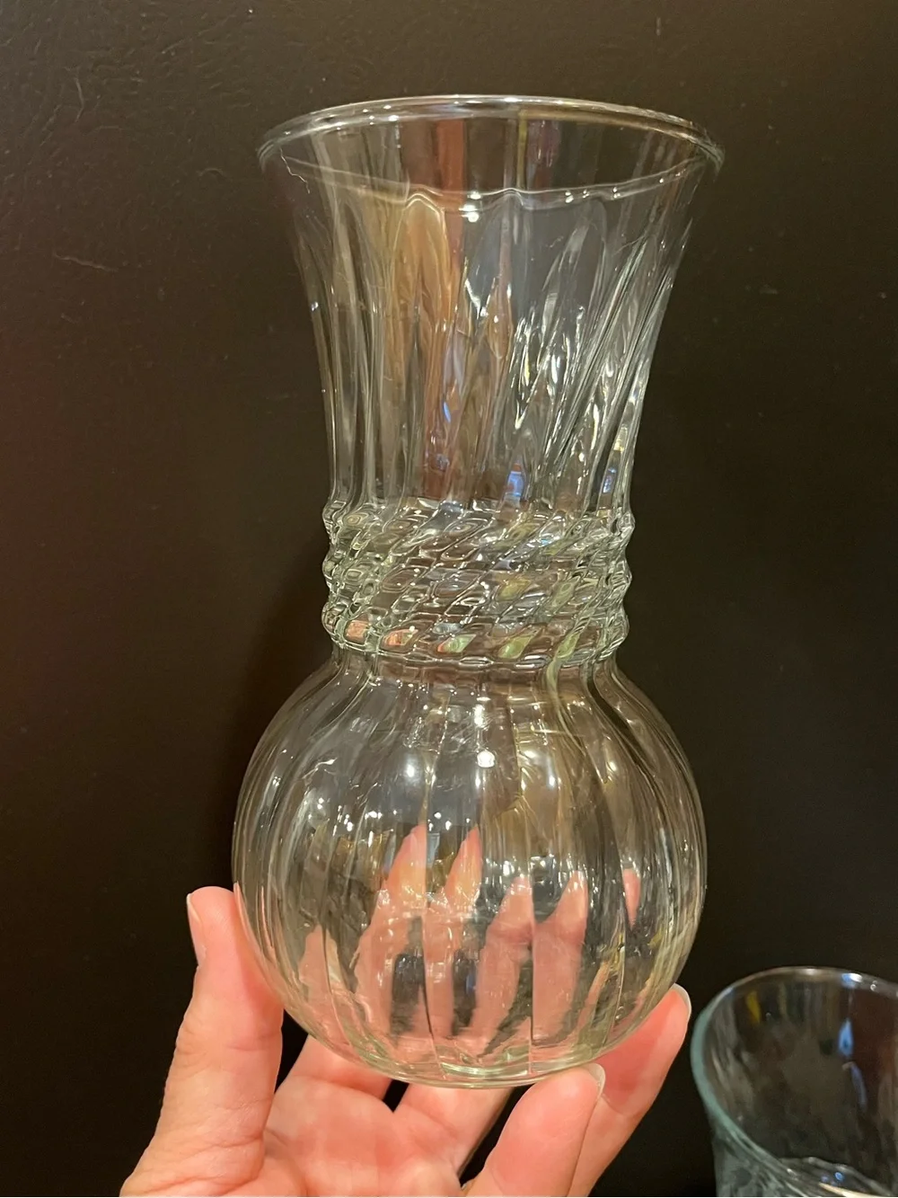 Vintage Anchor Hocking Optic Swirl Ribbed Clear Glass Vases - Set of 2